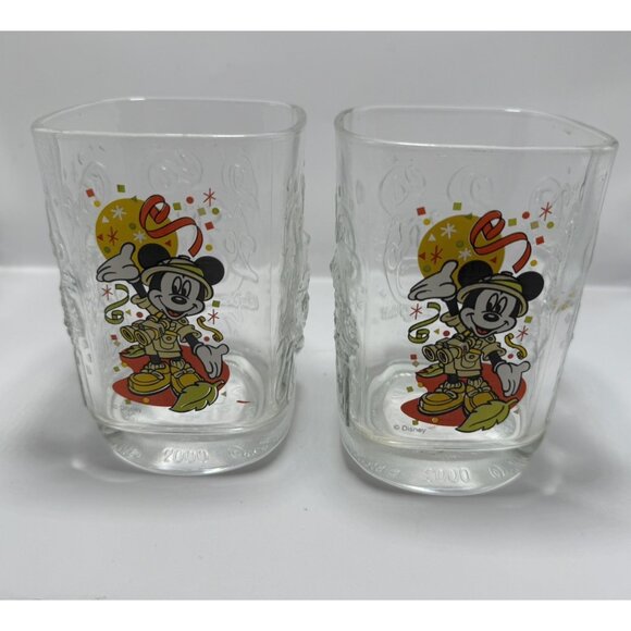 x2 McDonalds 2000 Disney World - ANIMAL KINGDOM - Mickey Mouse - Square Glass - Picture 1 of 8